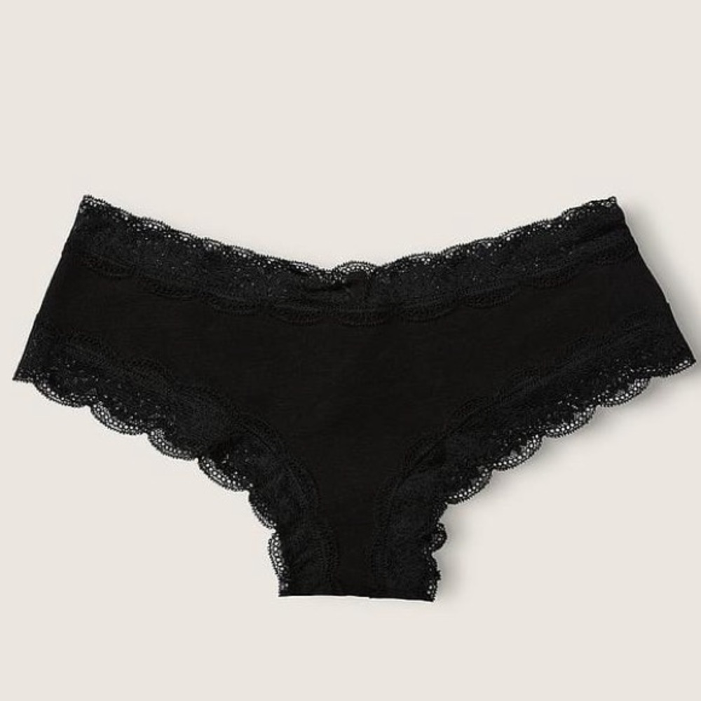 Victoria’s Secret - Lace Trim Cotton Cheeky Panties in Classic Black